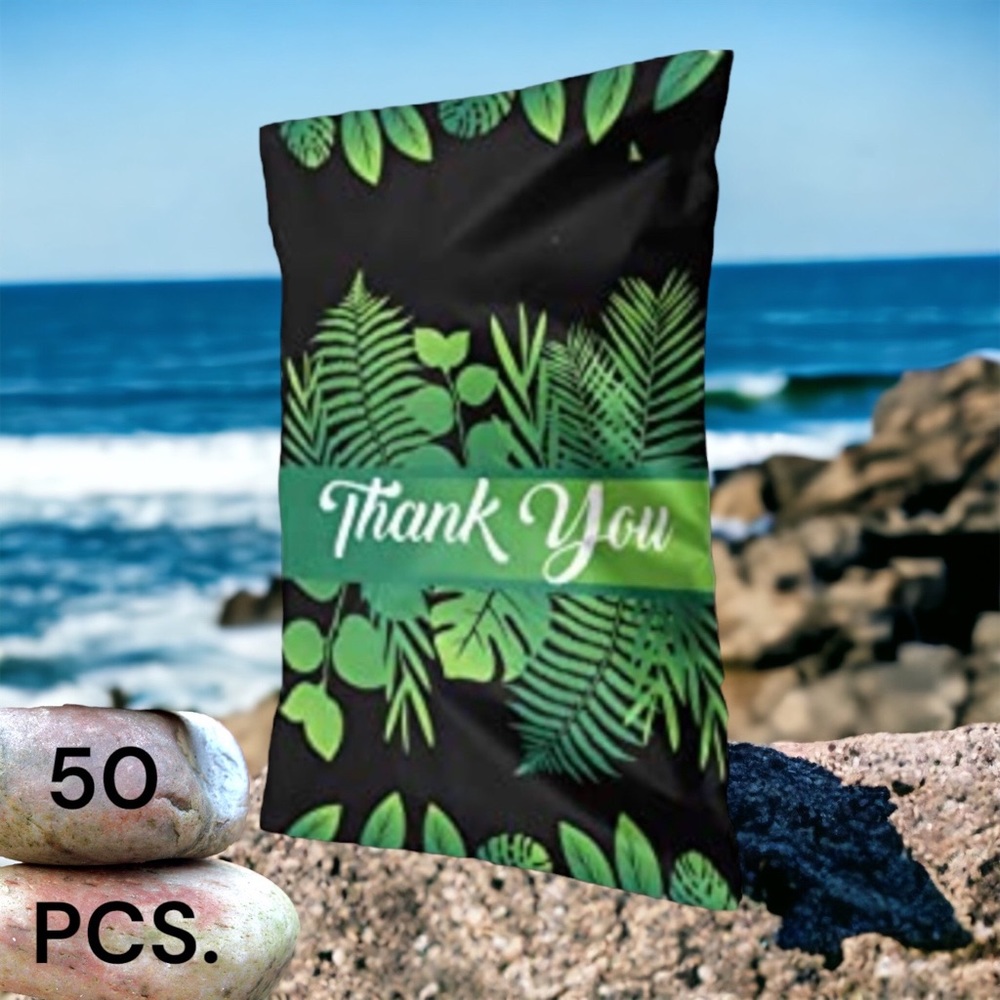 50 10X13 Poly Mailers Tropical Leaf Thank You, Shipping Envelopes PRICE IS FIRM - Picture 2 of 3